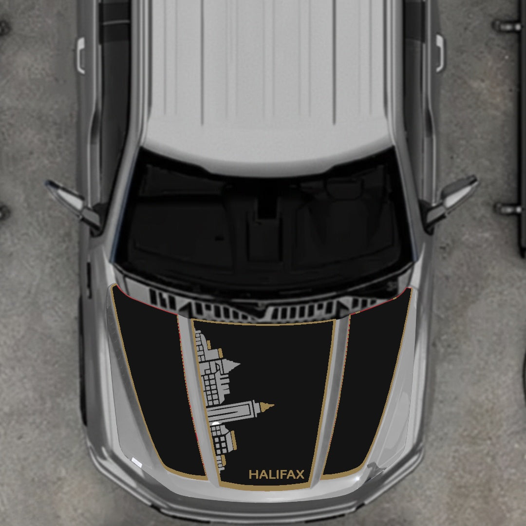Hood Panel Decal/Sticker - Halifax Skyline - Cut - Border Graphic Kit - For Ford F-150 2020-2026 - Premium Vinyl