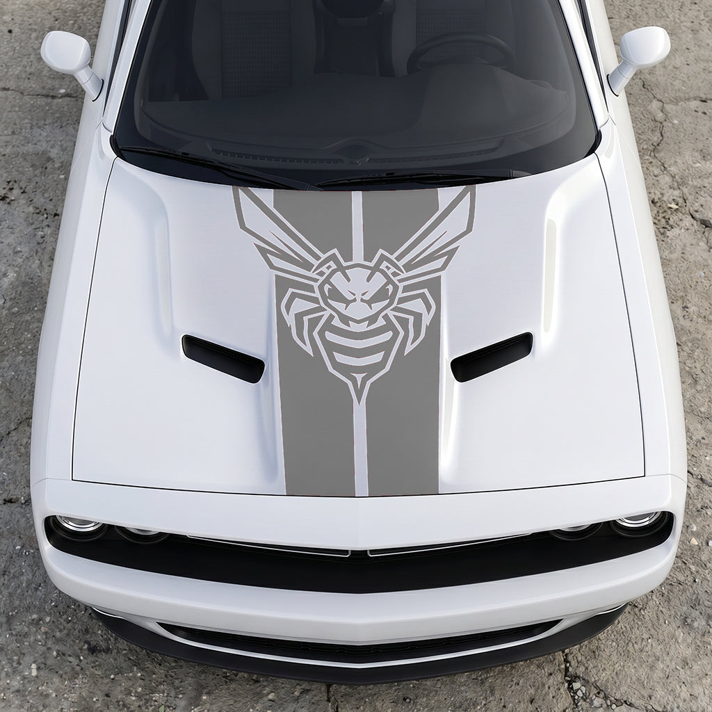 Hood Panel Decal/Sticker - Super Bee Hornet Tactical Stripe - Vertical Racing Center-Line Graphic Kit - For Dodge Challenger 2015-2024 - Premium Vinyl