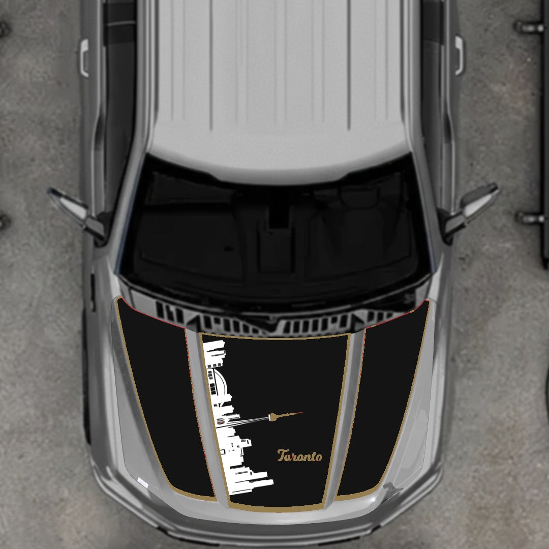 Hood Panel Decal/Sticker - Toronto Skyline - Cut - Border Graphic Kit - For Ford F-150 2020-2026 - Premium Vinyl