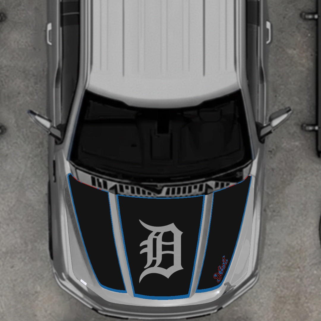Hood Panel Decal/Sticker - Detroit Intial - Cut - Border Graphic Kit - For Ford F-150 2020-2026 - Premium Vinyl