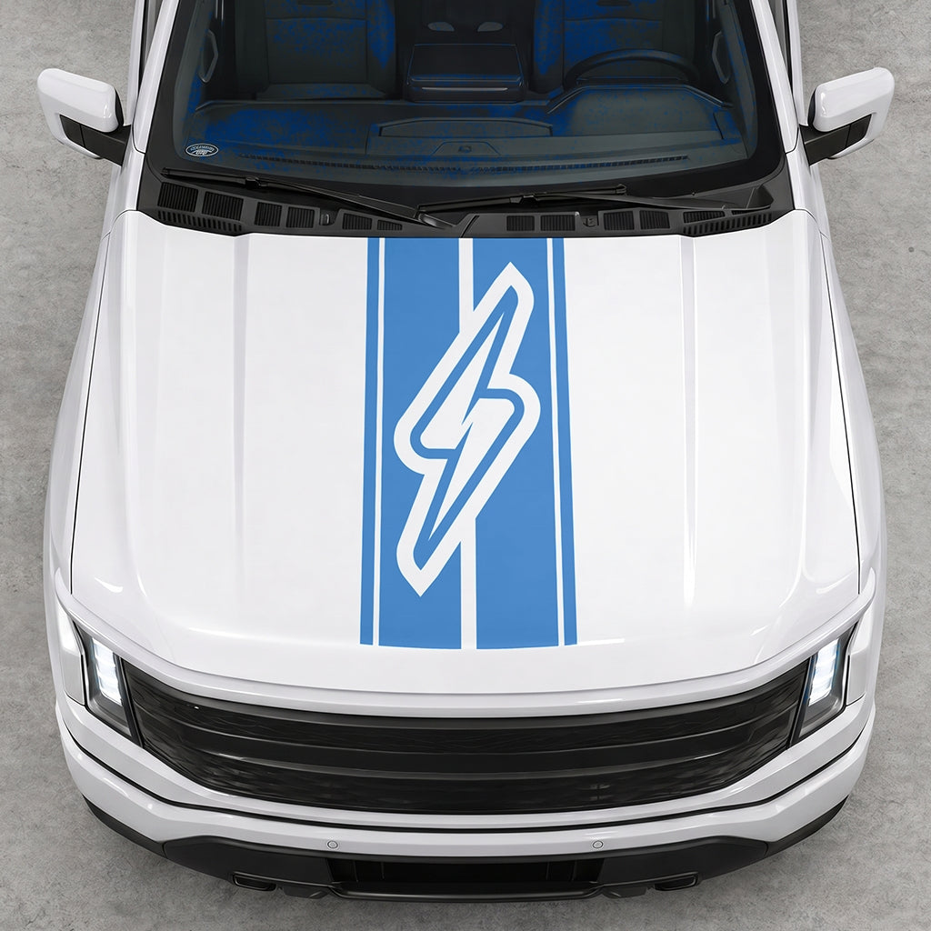 Hood Panel Decal/Sticker - Triple Stripes Electric Graphic Decal Graphic Kit - For FORD F-150 2015-2020 - Premium Vinyl