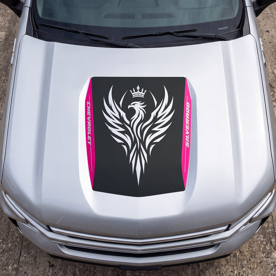 Hood Panel Decal/Sticker - Crowned Phoenix Graphic Decal Graphic Kit - For Chevrolet Silverado 2019-2024 - Premium Vinyl
