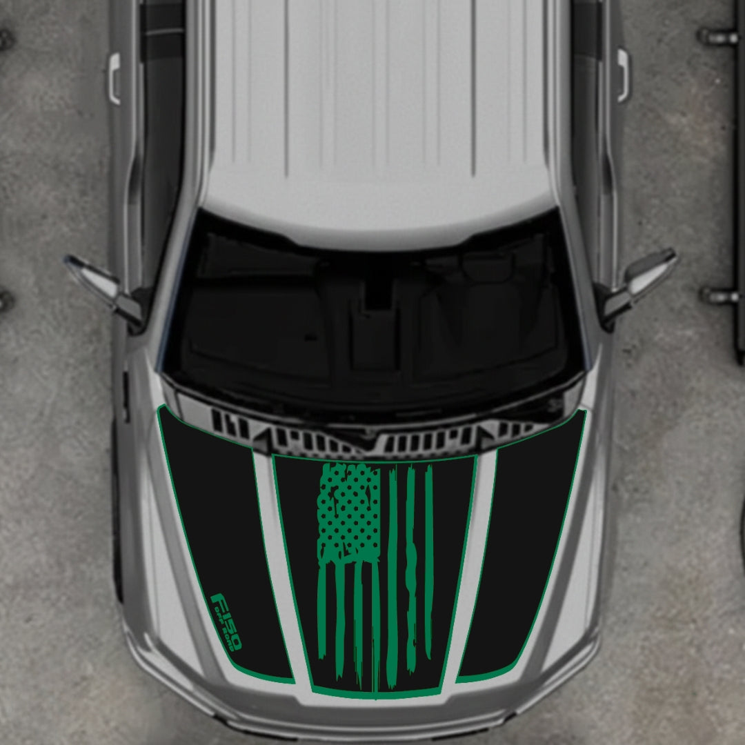 Hood Panel Decal/Sticker - USA Style 2 - Border Graphic Kit - For Ford F-150 2020-2026 - Premium Vinyl