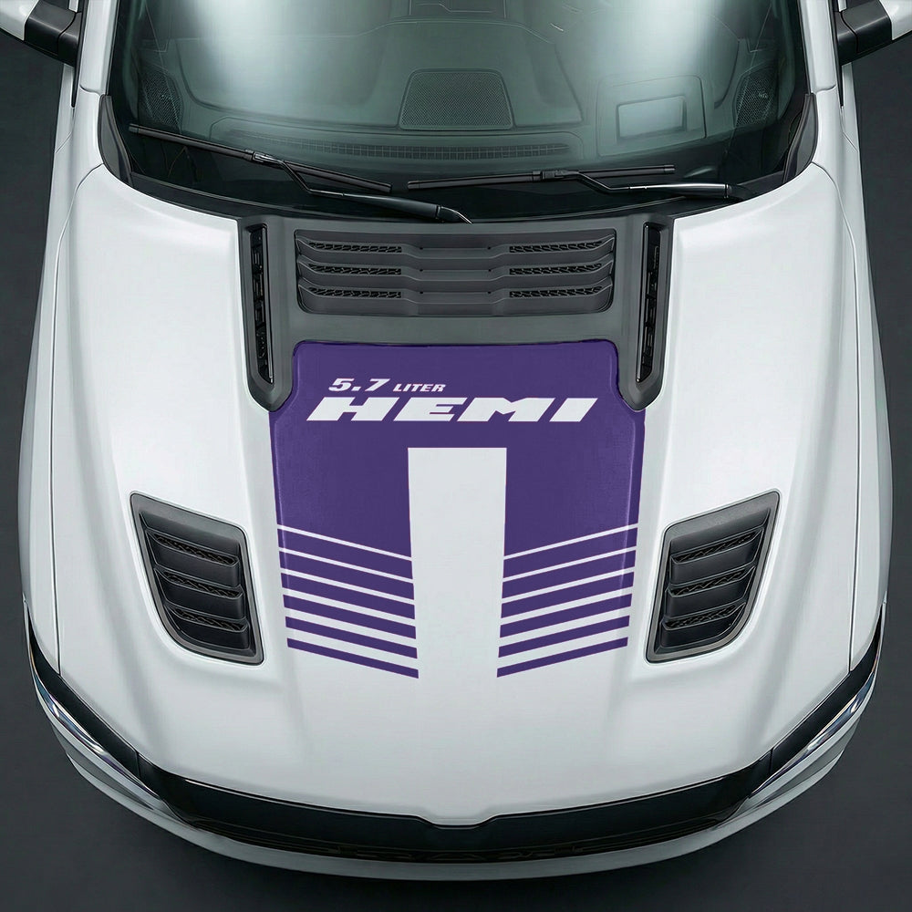 Hood Panel Decal/Sticker - Aggressive 5.7L HEMI Slotted Strobe Graphic Kit - For Dodge Ram 2019-2025 - Premium Vinyl