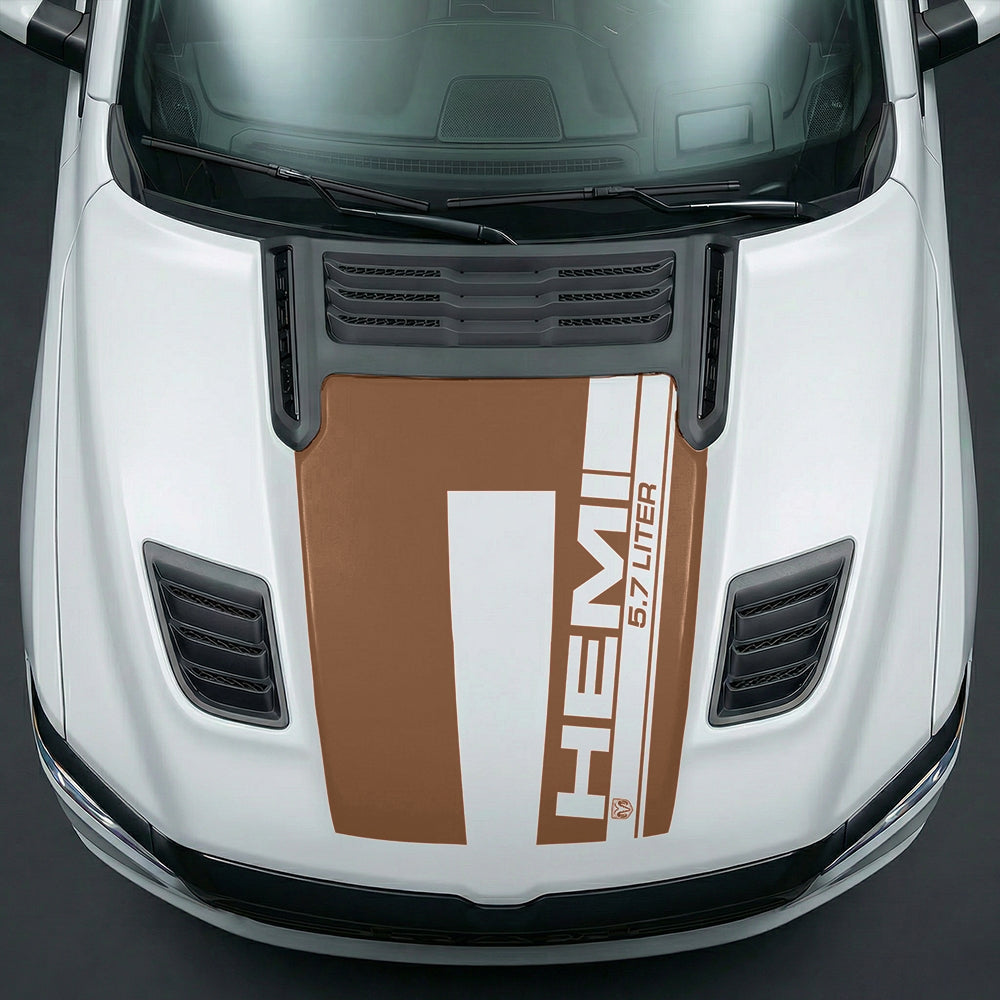Hood Panel Decal/Sticker - Premium 5.7L HEMI Vertical Racing Stripe Graphic Kit - For Dodge Ram 2019-2025 - Premium Vinyl