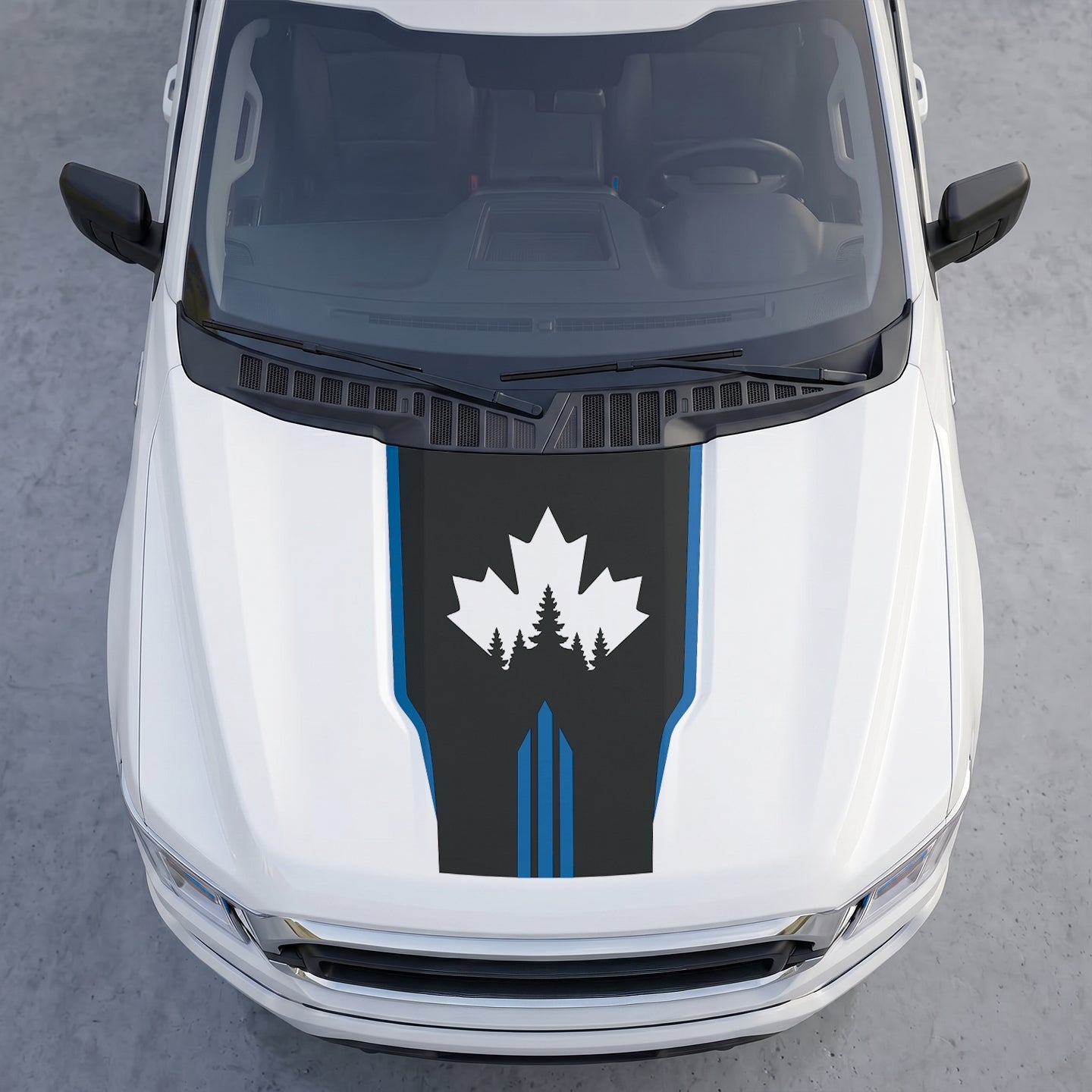 Hood Panel Decal/Sticker - Canadian Peak Hood Decal – Maple Leaf & Mountain Range Graphic Vinyl Wrap with Accent Stripes Graphic Kit - For Ford F-150 F150 2015-2020 - Premium Vinyl