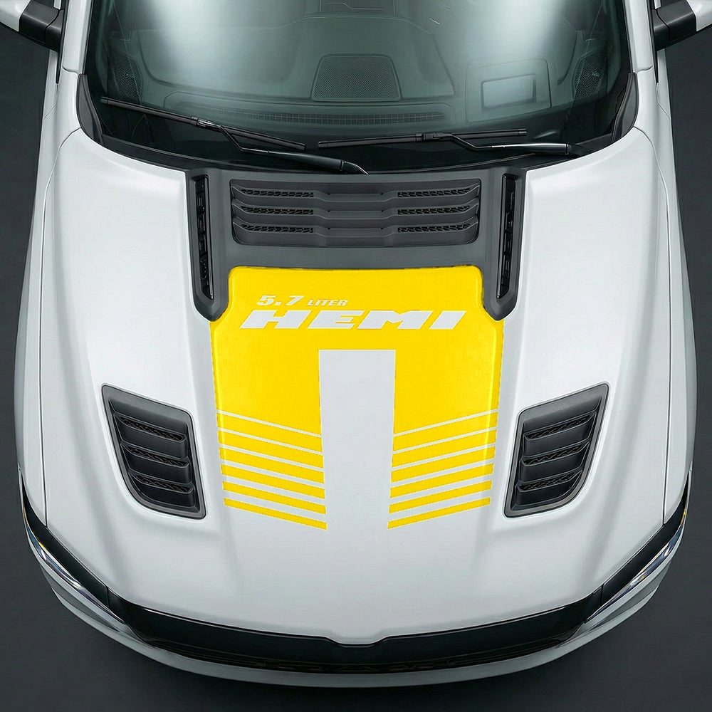 Hood Panel Decal/Sticker - Aggressive 5.7L HEMI Slotted Strobe Graphic Kit - For Dodge Ram 2019-2025 - Premium Vinyl