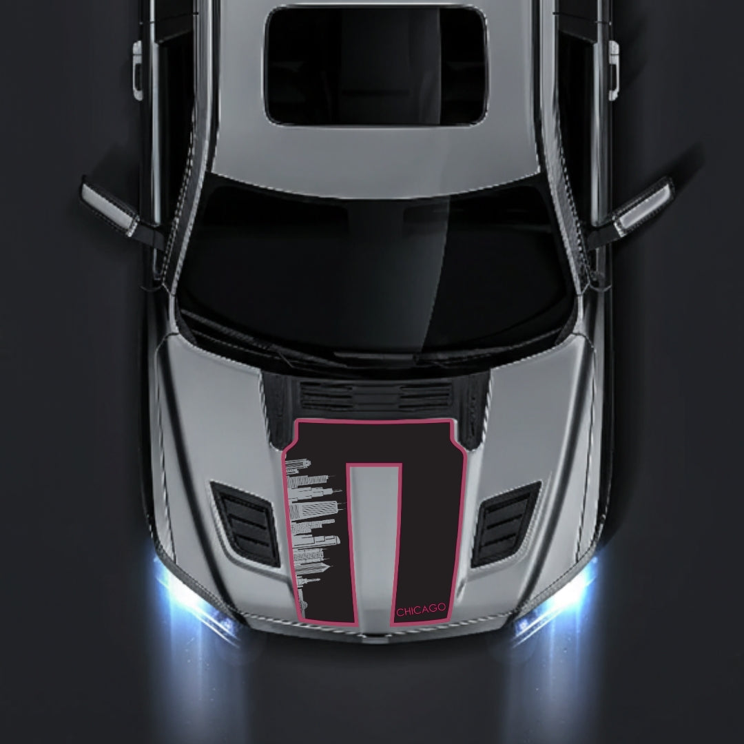 Performance Hood Panel Decal/Sticker - Chicago Skyline - Cut - Border Graphic Kit - For Dodge RAM 1500 2019-2025 - Premium Vinyl