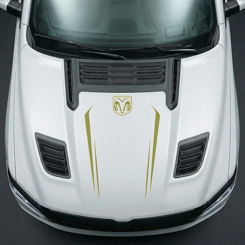 Hood Panel Decal/Sticker - Sleek Spear Cutout U-Shape with RAM Logo - Cut Graphic Kit - For Dodge Ram 2019-2025 - Premium Vinyl