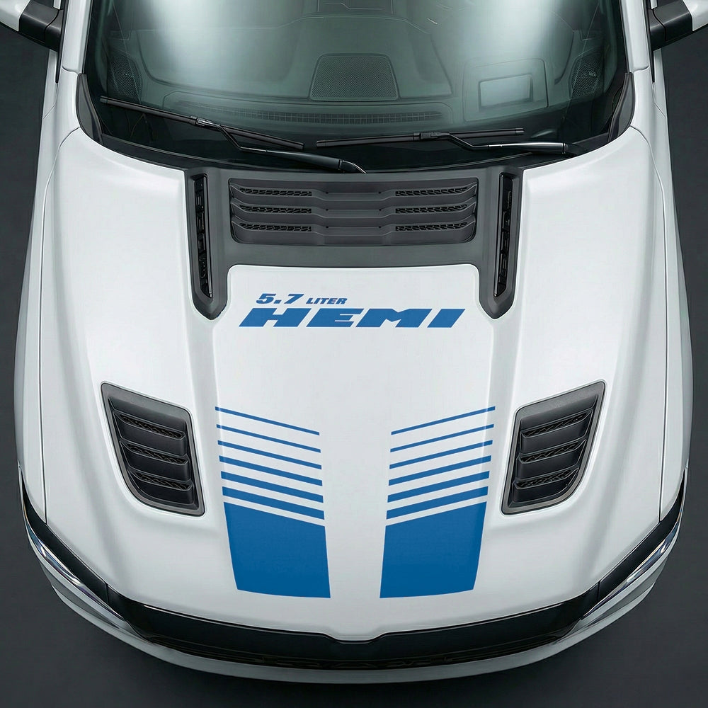 Hood Panel Decal/Sticker - Aggressive 5.7L HEMI Slotted Strobe - Cut Graphic Kit - For Dodge Ram 2019-2025 - Premium Vinyl