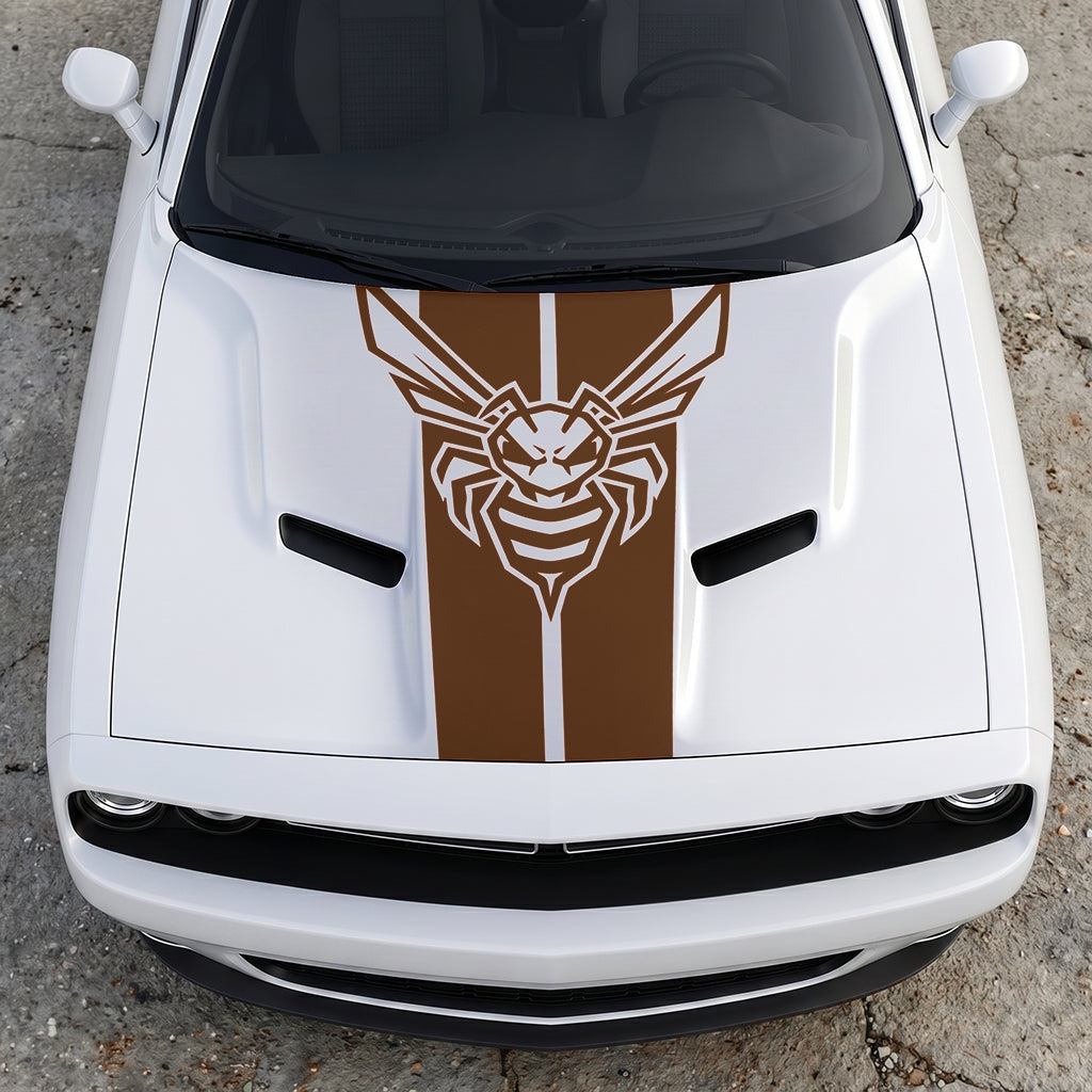 Hood Panel Decal/Sticker - Super Bee Hornet Tactical Stripe - Vertical Racing Center-Line Graphic Kit - For Dodge Challenger 2015-2024 - Premium Vinyl