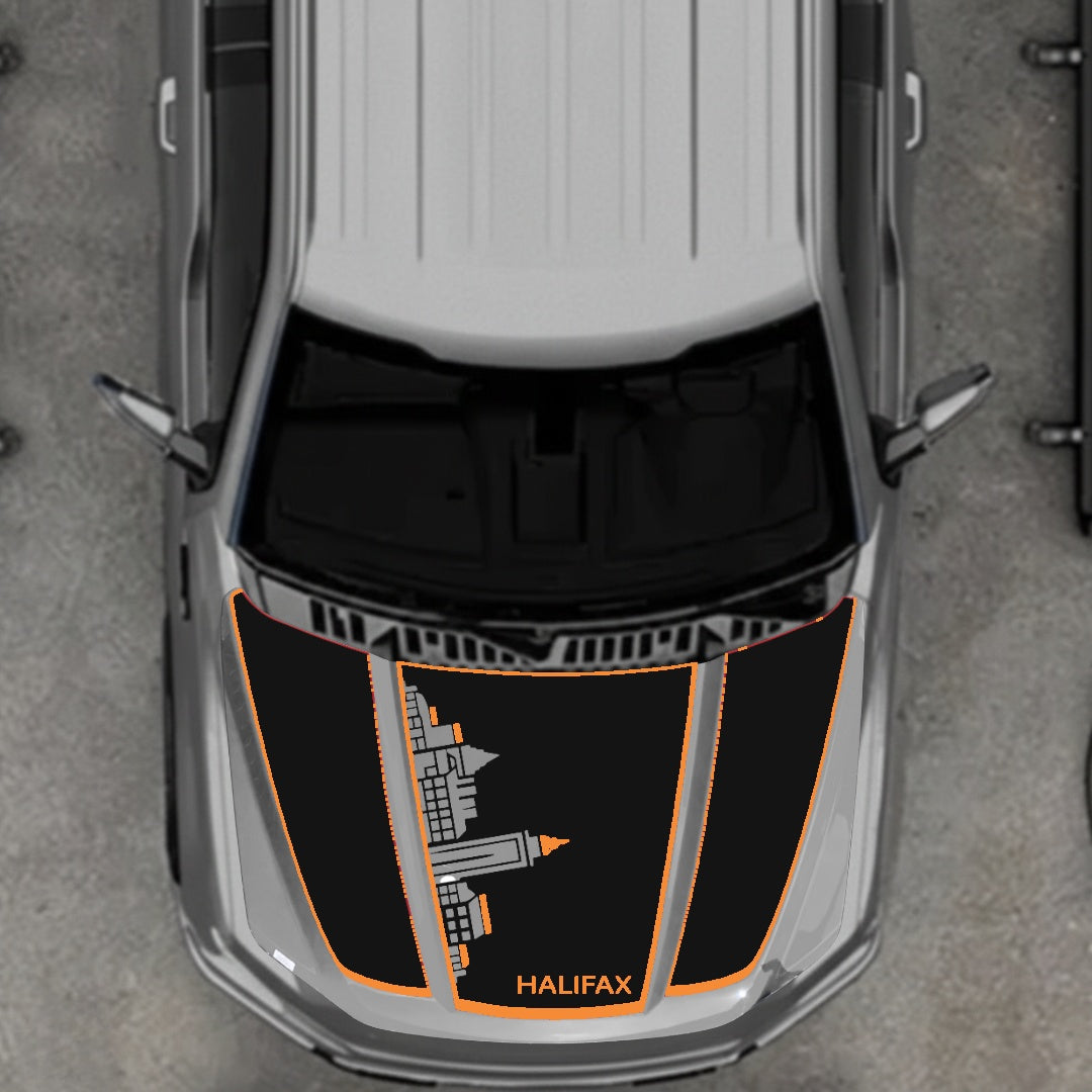 Hood Panel Decal/Sticker - Halifax Skyline - Cut - Border Graphic Kit - For Ford F-150 2020-2026 - Premium Vinyl