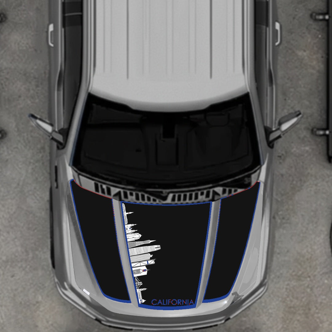 Hood Panel Decal/Sticker - California Skyline - Cut - Border Graphic Kit - For Ford F-150 2020-2026 - Premium Vinyl