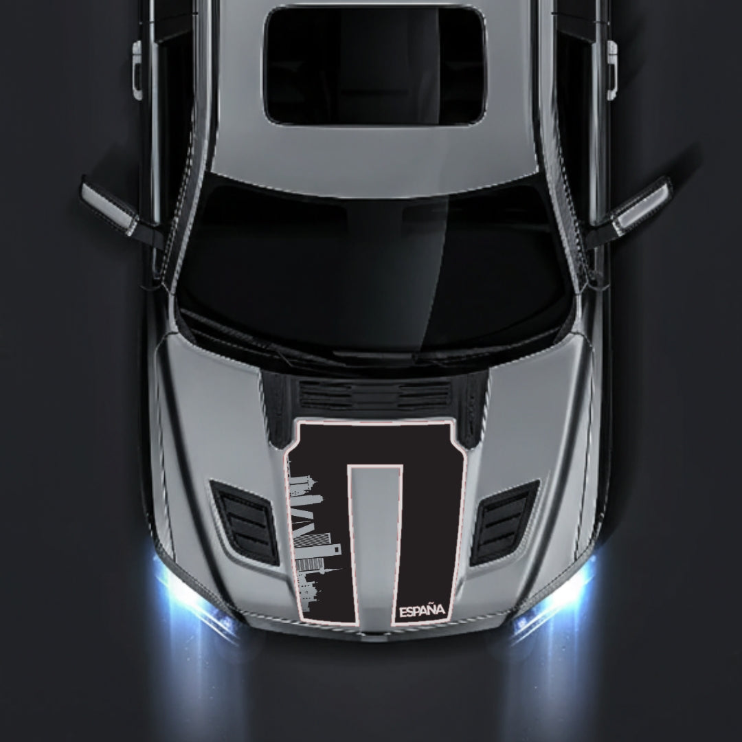Hood Panel Decal/Sticker - Spain Skyline - Cut - Border Graphic Kit - For Dodge RAM 1500 2019-2025 - Premium Vinyl