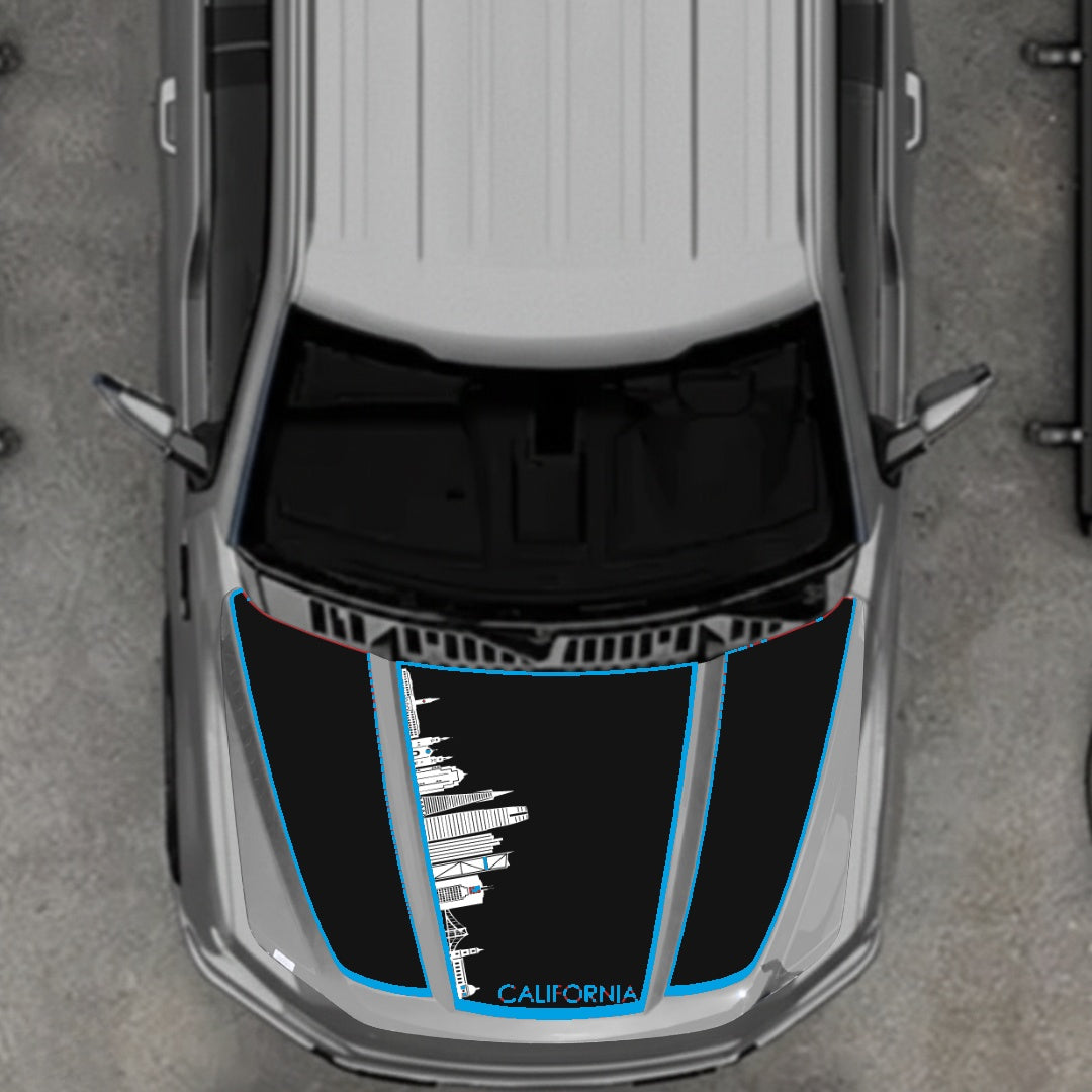 Hood Panel Decal/Sticker - California Skyline - Cut - Border Graphic Kit - For Ford F-150 2020-2026 - Premium Vinyl