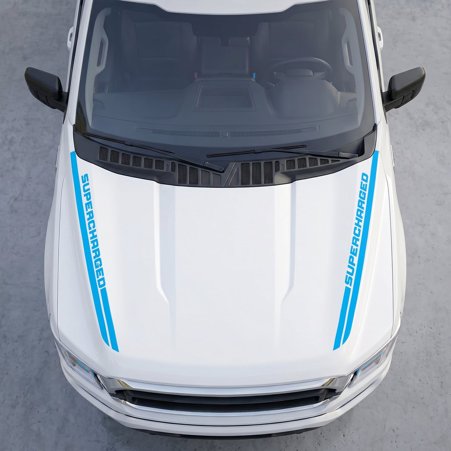 Hood Panel Decal/Sticker - Supercharged Edition  Hood Cowl Stripes – Dual Side Track Vinyl Decal Graphic Kit - For Ford F-150 F150 2015-2020 - Premium Vinyl