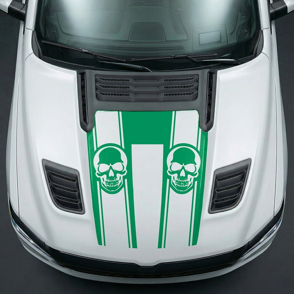 Hood Panel Decal/Sticker - Sinister Skull Racing Stripes U-Shape Graphic Kit - For Dodge Ram 2019-2025 - Premium Vinyl