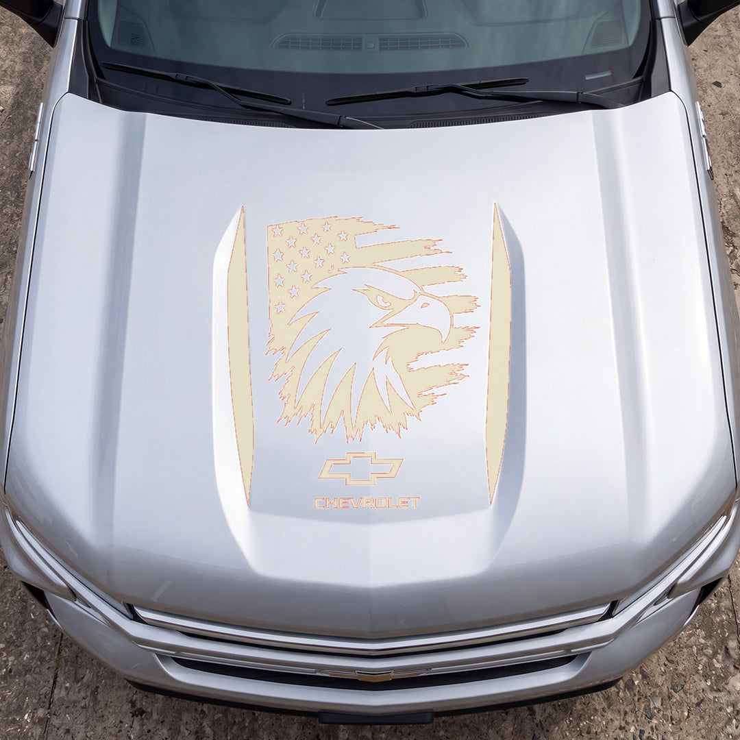Hood Panel Decal/Sticker - Proud American Eagle Head Graphic Decal Graphic Kit - For Chevrolet Silverado 2019-2024 - Premium Vinyl