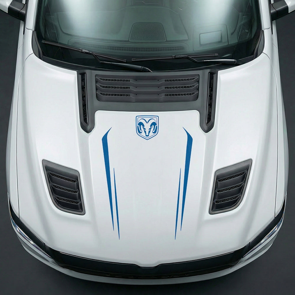 Hood Panel Decal/Sticker - Sleek Spear Cutout U-Shape with RAM Logo - Cut Graphic Kit - For Dodge Ram 2019-2025 - Premium Vinyl