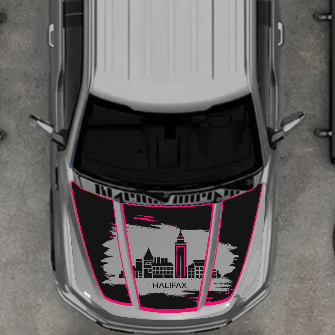 Hood Panel Decal/Sticker - Halifax - Cut - Border Graphic Kit - For Ford F-150 2020-2026 - Premium Vinyl