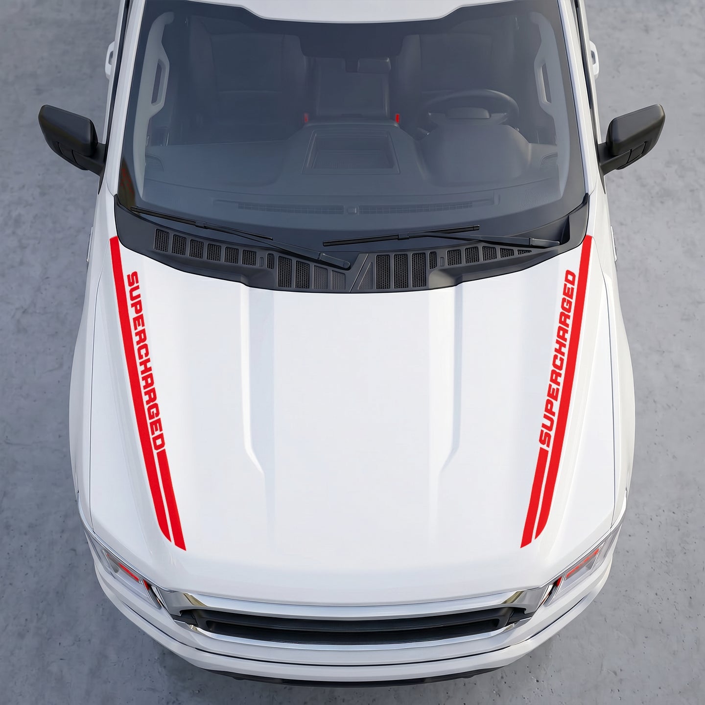 Hood Panel Decal/Sticker - Supercharged Edition  Hood Cowl Stripes – Dual Side Track Vinyl Decal Graphic Kit - For Ford F-150 F150 2015-2020 - Premium Vinyl