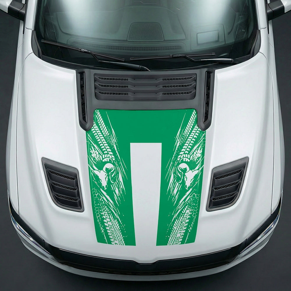 Hood Panel Decal/Sticker - Extreme Tread & Slash Ram Mascot U-Shape Graphic Kit - For Dodge Ram 2019-2025 - Premium Vinyl