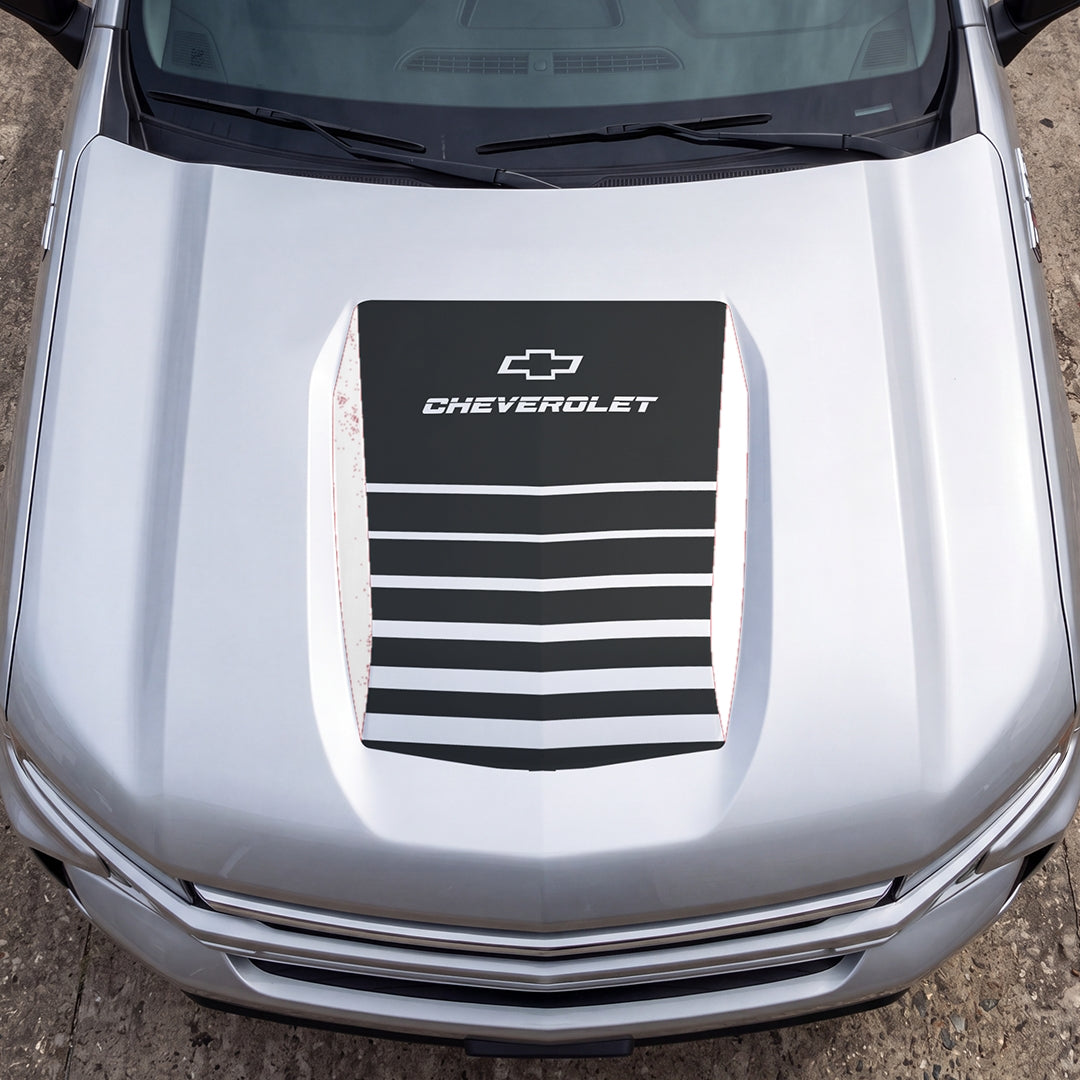 Hood Panel Decal/Sticker - Solid Wavy Border Graphic Decal Graphic Kit - For Chevrolet Silverado 2019-2024 - Premium Vinyl