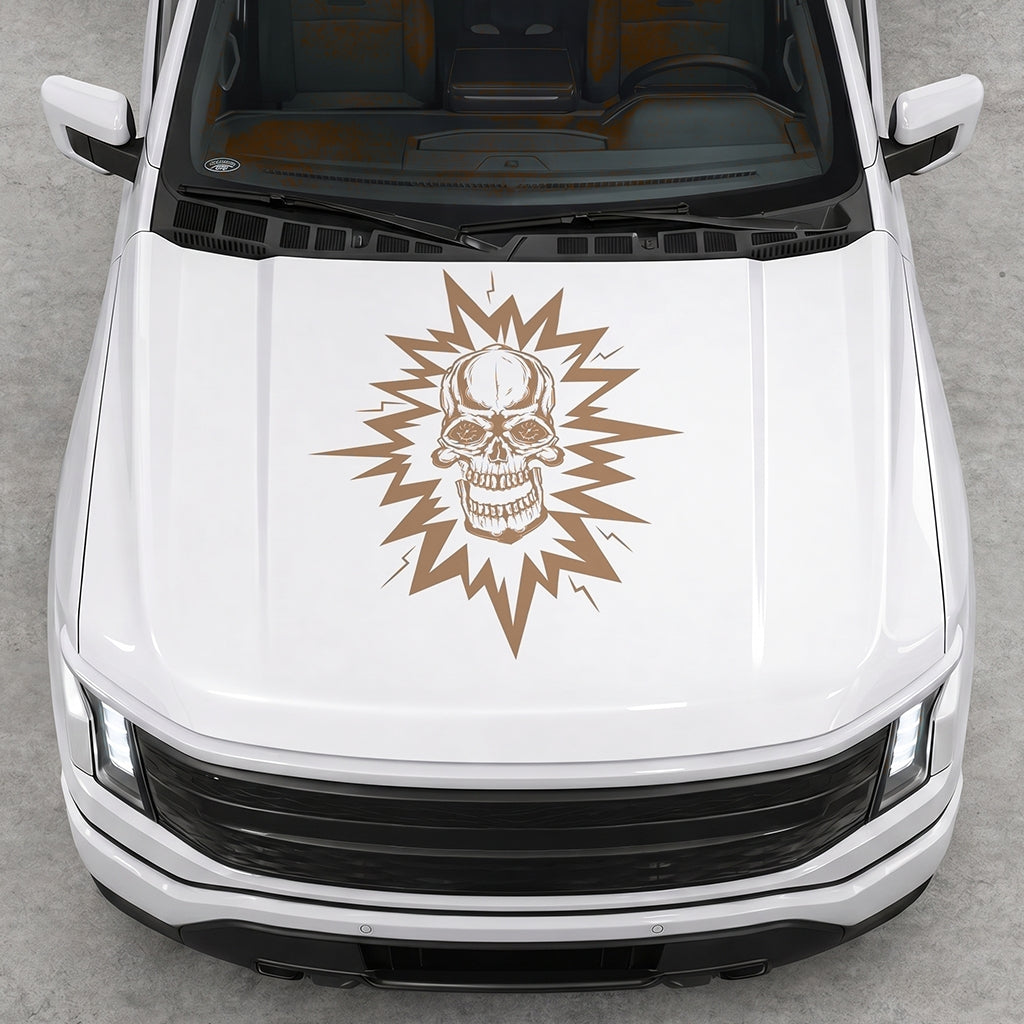 Hood Panel Decal/Sticker - Cut Electric Skull Graphic Decal Graphic Kit - For FORD F-150 2015-2020 - Premium Vinyl
