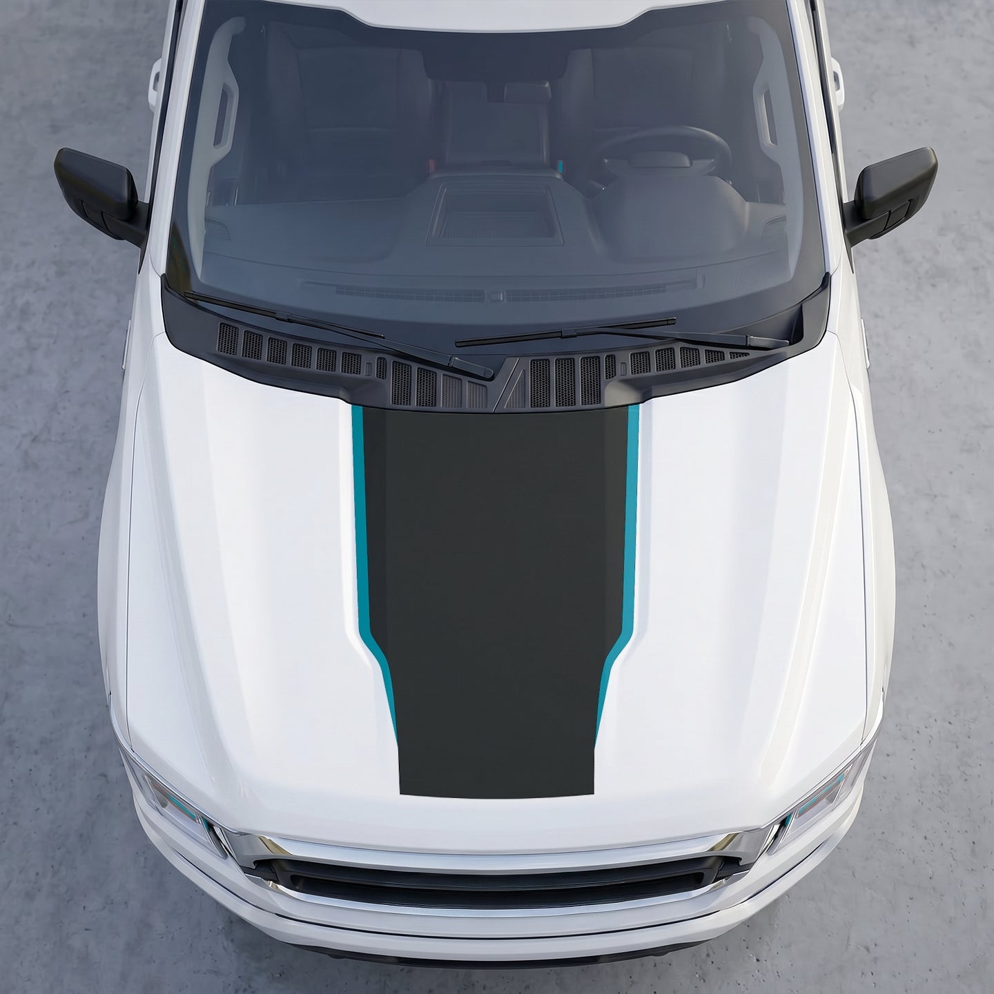 Hood Panel Decal/Sticker - Full Matte Black Hood with colored outlines Graphic Kit - For Ford F-150 F150 2015-2020 - Premium Vinyl