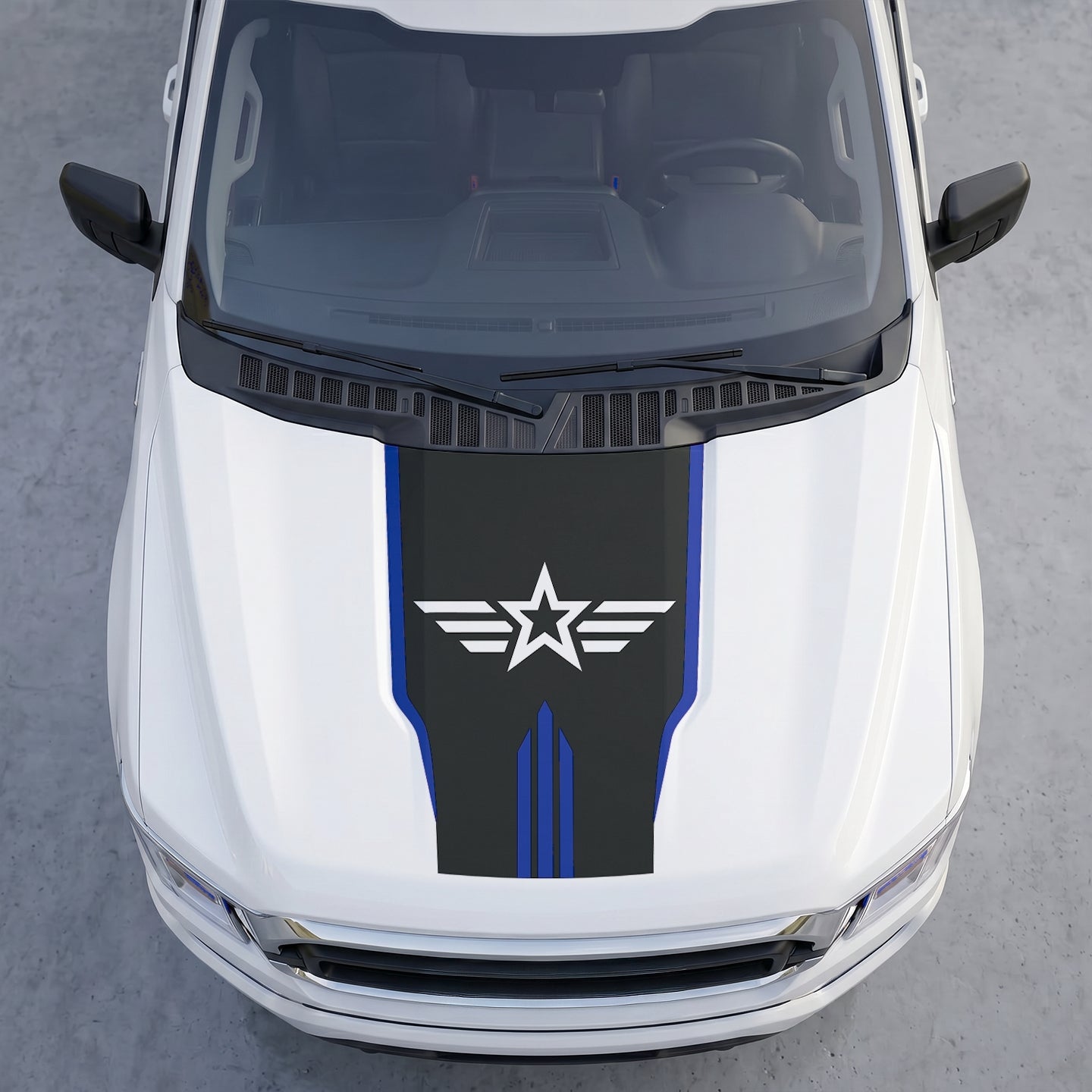 Hood Panel Decal/Sticker - Military Star & Wings Hood Decal – Tactical Aviation Emblem Vinyl Wrap with Center Hash Stripes Graphic Kit - For Ford F-150 F150 2015-2020 - Premium Vinyl