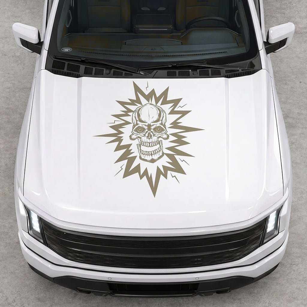 Hood Panel Decal/Sticker - Cut Electric Skull Graphic Decal Graphic Kit - For FORD F-150 2015-2020 - Premium Vinyl