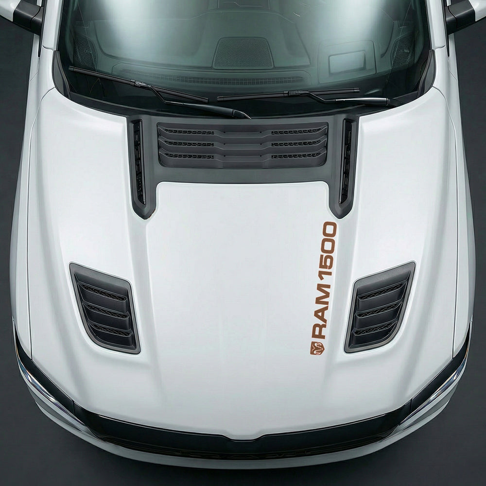Hood Panel Decal/Sticker - Sleek Vertical RAM 1500 Text & Logo Minimalist - Cut Graphic Kit - For Dodge Ram 2019-2025 - Premium Vinyl