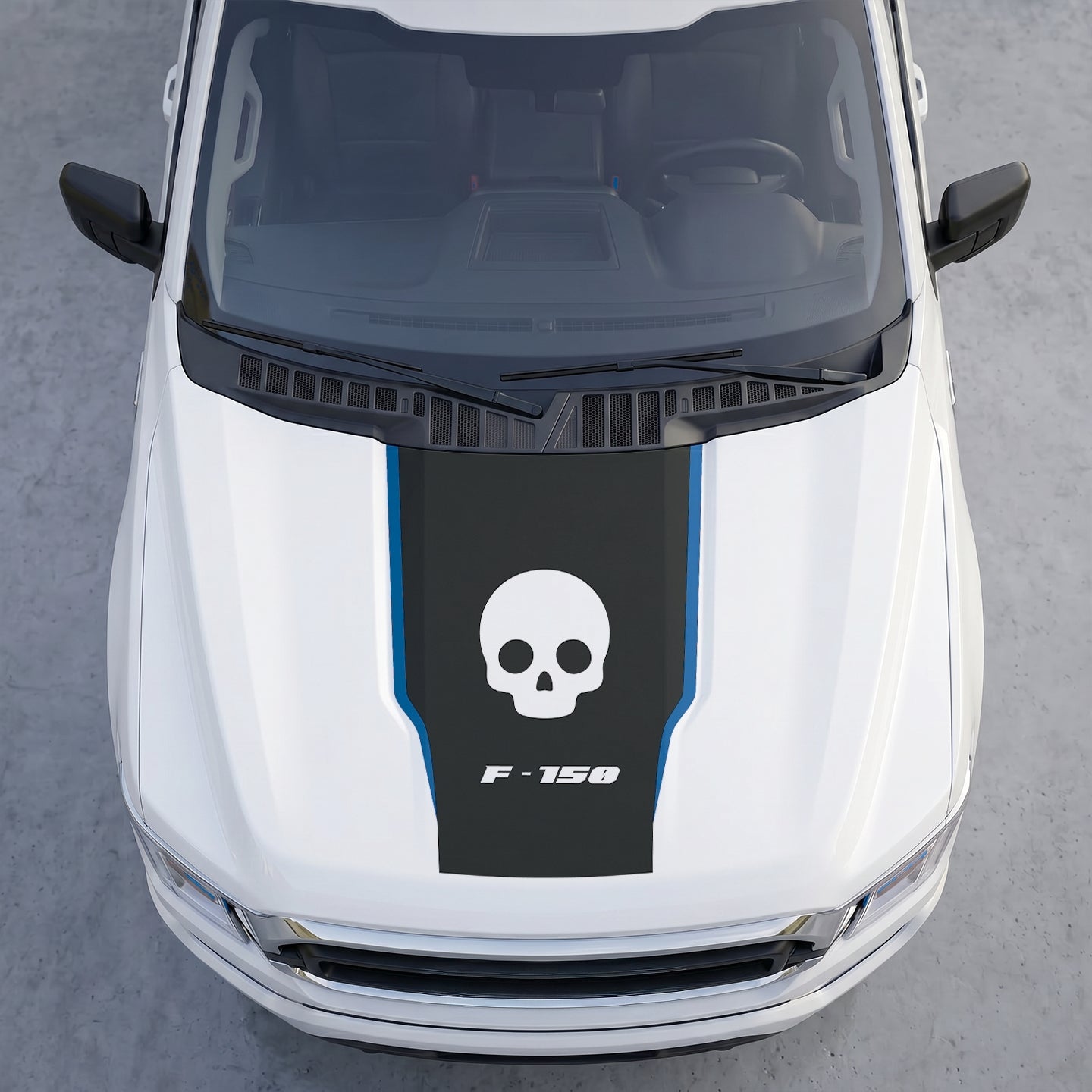 Hood Panel Decal/Sticker - Classic Skull Hood Decal Wrap – Matte Black Full Hood Accent with White Skull Graphic & Logo Graphic Kit - For Ford F-150 F150 2015-2020 - Premium Vinyl