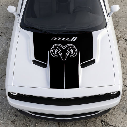 Hood Panel Decal/Sticker - Classic Ram Head Horns Up - Bold Dodge Branding Graphic Kit - For Dodge Challenger 2015-2024 - Premium Vinyl
