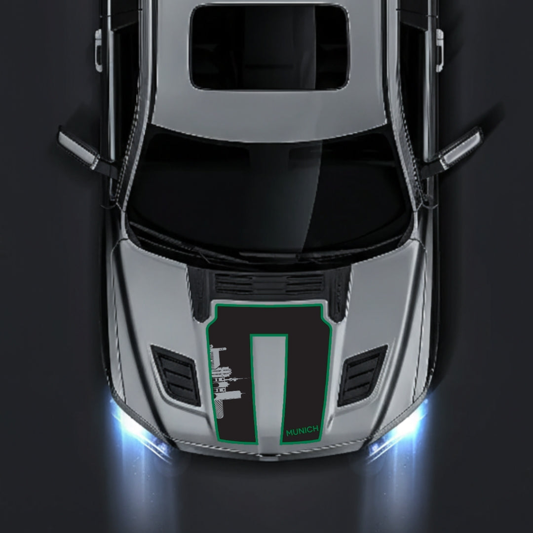 Performance Hood Panel Decal/Sticker - Munich Skyline - Cut - Border Graphic Kit - For Dodge RAM 1500 2019-2025 - Premium Vinyl