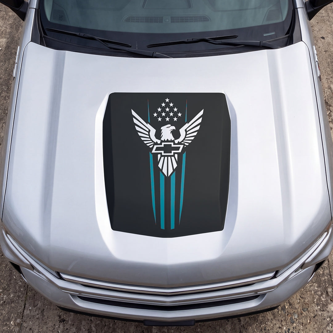 Hood Panel Decal/Sticker - Eagle with Stars Graphic Decal Graphic Kit - For Chevrolet Silverado 2019-2024 - Premium Vinyl