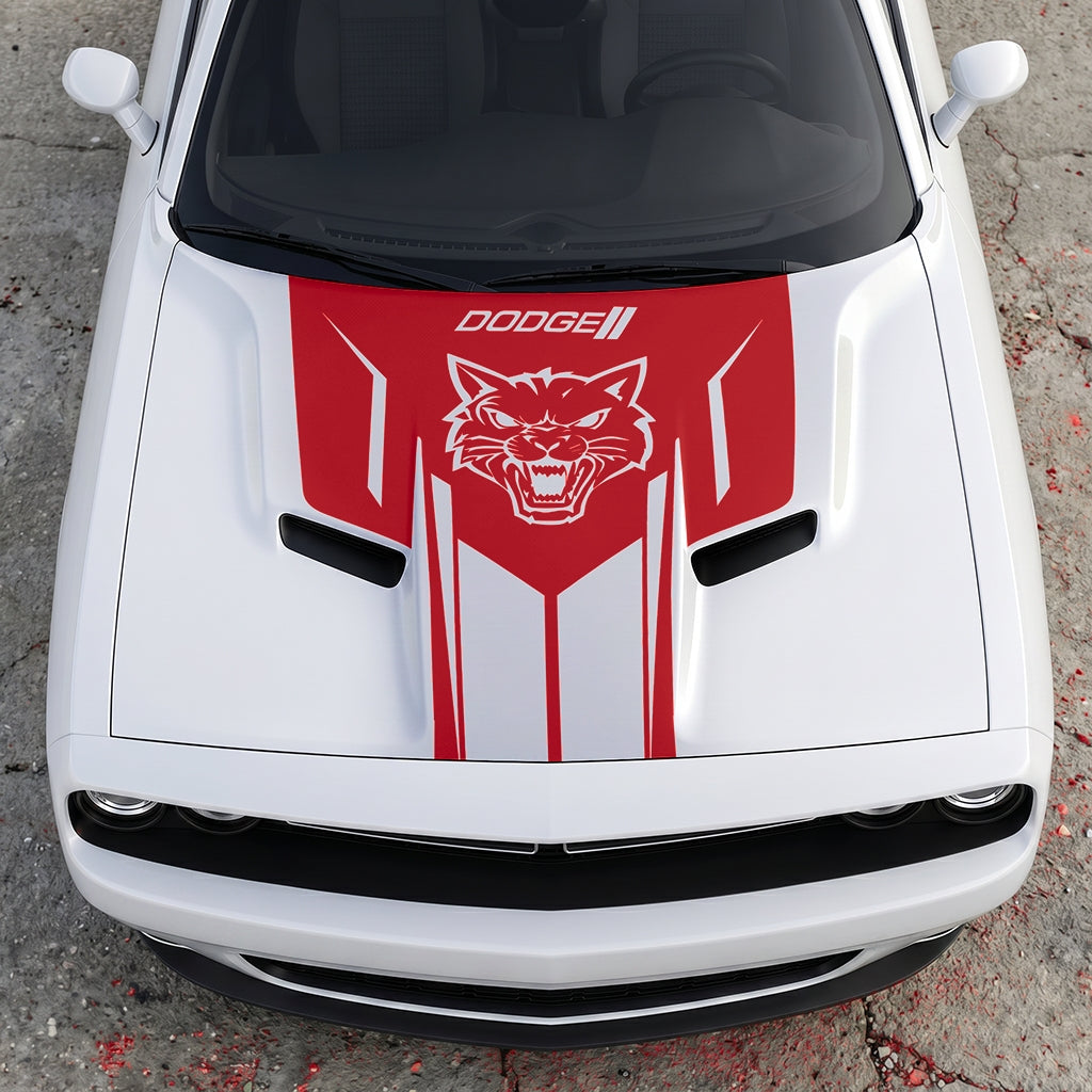 Hood Panel Decal/Sticker - Hellcat Frontal Assault Logo - Symmetrical Side-Accented Graphic Kit - For Dodge Challenger 2015-2024 - Premium Vinyl