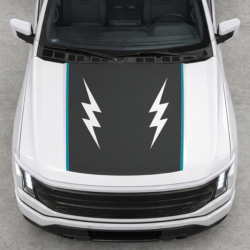 Hood Panel Decal/Sticker - Twin Electric Waves Graphic Decal Graphic Kit - For Ford F-150 2015-2020 - Premium Vinyl