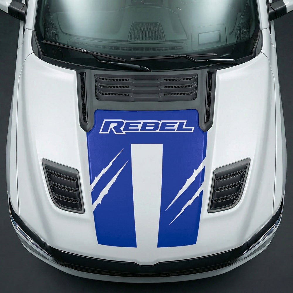 Hood Panel Decal/Sticker - Dodge RAM Rebel Claw Scratch U-Shape Stripe Graphic Kit - For Dodge Ram 2019-2025 - Premium Vinyl