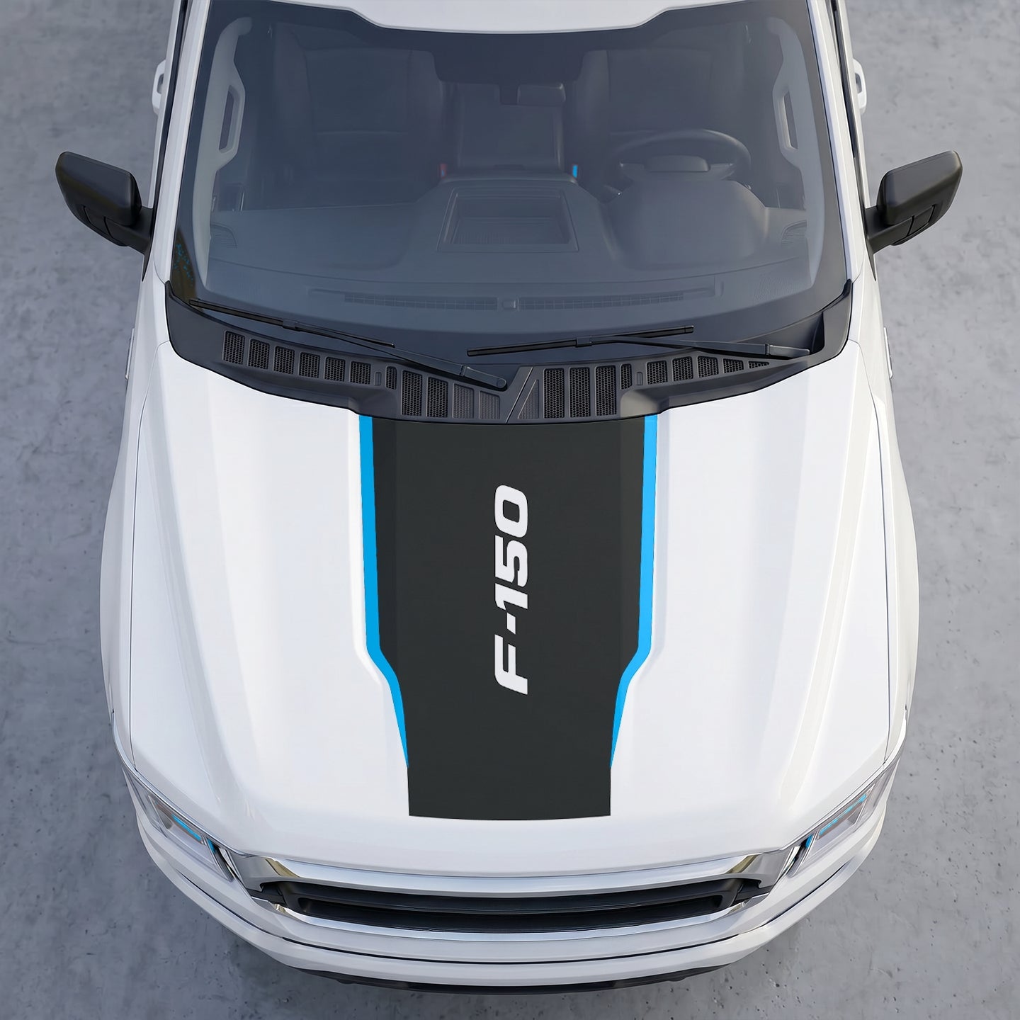 Hood Panel Decal/Sticker - Clean Matte Black Hood Decal Wrap – Center Accent Shield with Vertical Logo & Side Trim Graphic Kit - For Ford F-150 F150 2015-2020 - Premium Vinyl