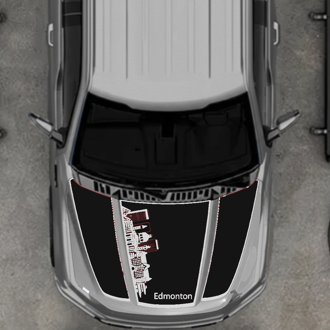 Hood Panel Decal/Sticker - Edmonton Skyline - Border Graphic Kit - For Ford F-150 2020-2026 - Premium Vinyl