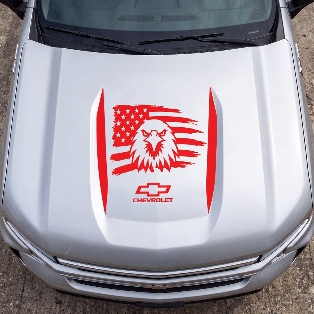Hood Panel Decal/Sticker - American Facing Eagle Graphic Decal Graphic Kit - For Chevrolet Silverado 2019-2024 - Premium Vinyl
