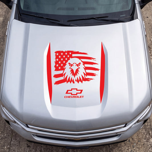 Hood Panel Decal/Sticker - American Facing Eagle Graphic Decal Graphic Kit - For Chevrolet Silverado 2019-2024 - Premium Vinyl