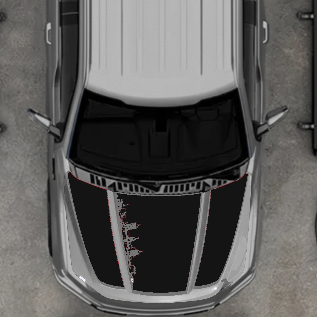 Hood Panel Decal/Sticker - Winnipeg Skyline - Border Graphic Kit - For Ford F-150 2020-2026 - Premium Vinyl