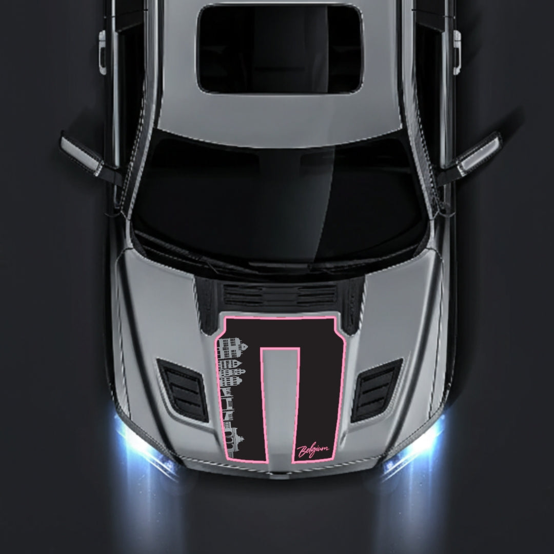Hood Panel Decal/Sticker - Belgium Skyline - Cut - Border Graphic Kit - For Dodge RAM 1500 2019-2025 - Premium Vinyl