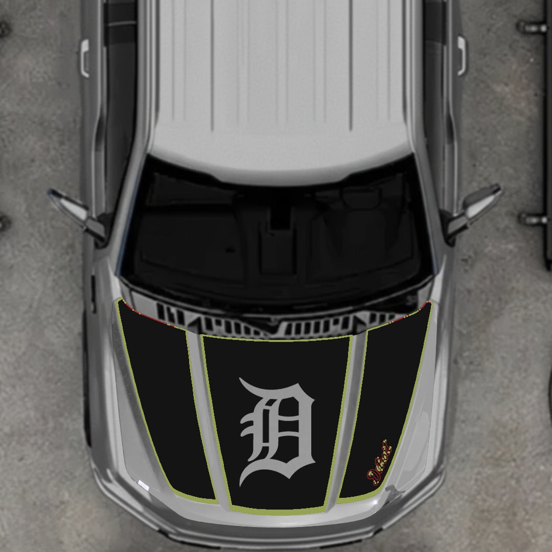Hood Panel Decal/Sticker - Detroit Intial - Cut - Border Graphic Kit - For Ford F-150 2020-2026 - Premium Vinyl