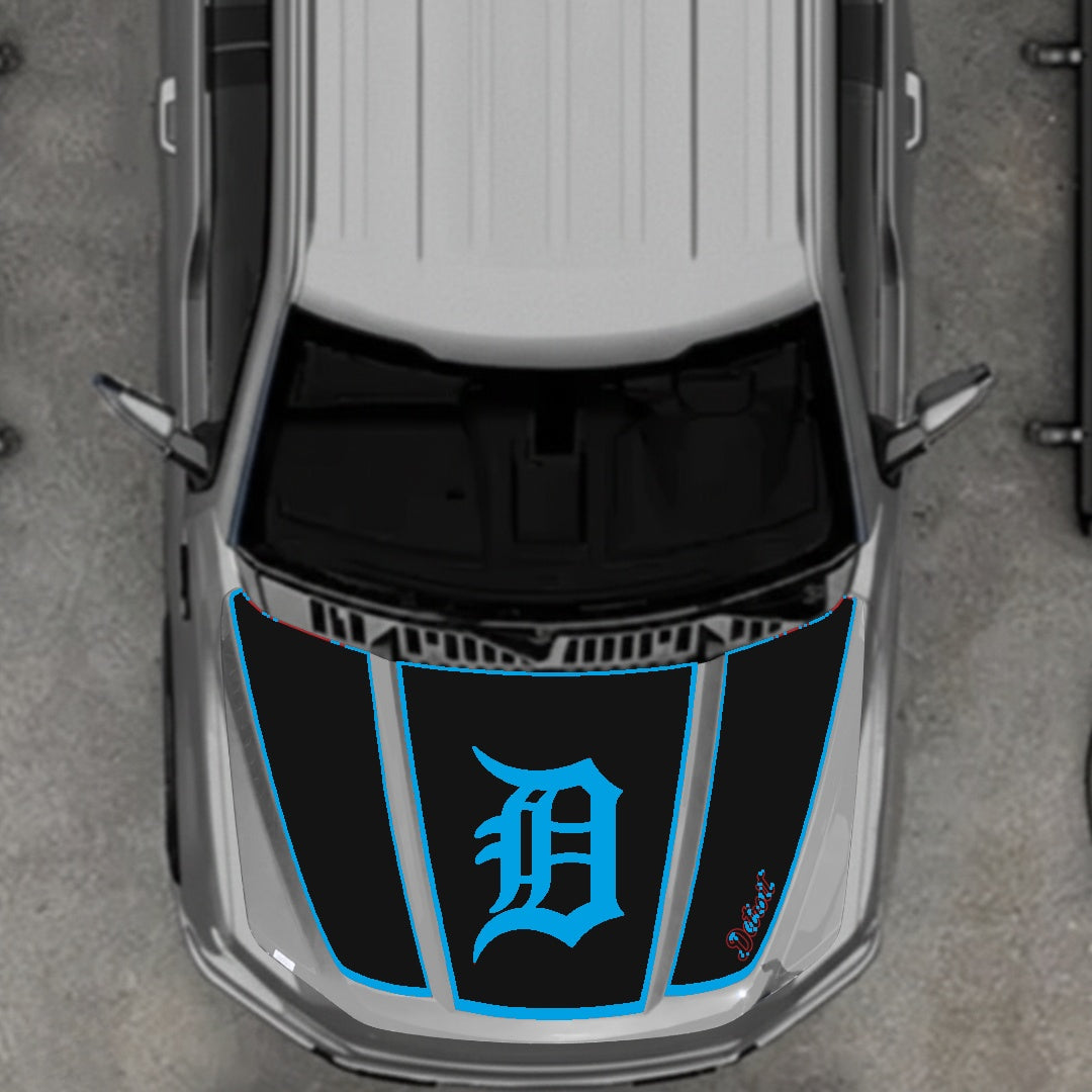 Hood Panel Decal/Sticker - Detroit Intial - Border Graphic Kit - For Ford F-150 2020-2026 - Premium Vinyl