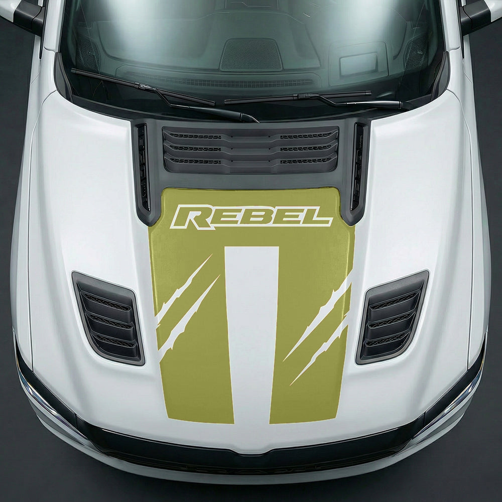 Hood Panel Decal/Sticker - Dodge RAM Rebel Claw Scratch U-Shape Stripe Graphic Kit - For Dodge Ram 2019-2025 - Premium Vinyl