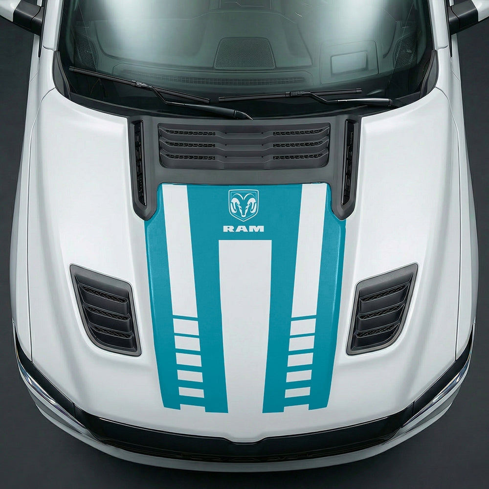 Hood Panel Decal/Sticker - Sport Strobe V-Stripes with Center RAM Logo Graphic Kit - For Dodge Ram 2019-2025 - Premium Vinyl