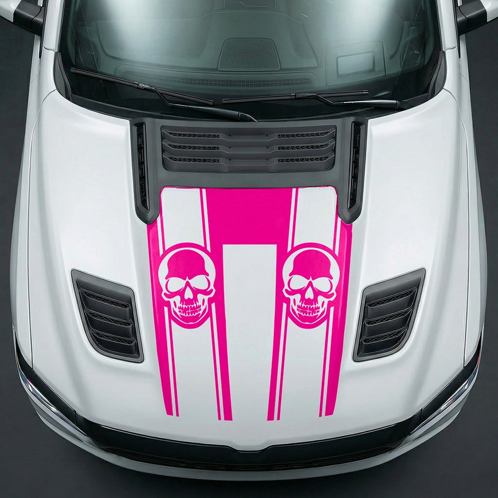 Hood Panel Decal/Sticker - Sinister Skull Racing Stripes U-Shape Graphic Kit - For Dodge Ram 2019-2025 - Premium Vinyl